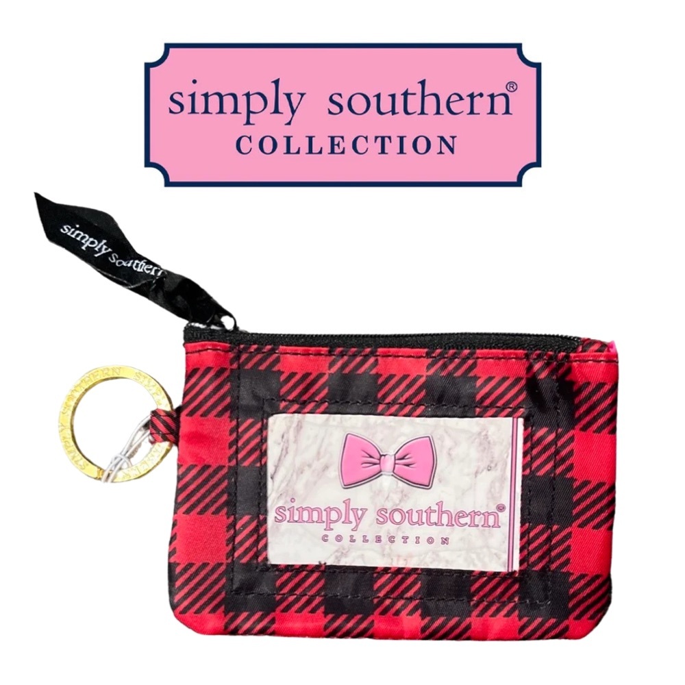 NWT Simply Southern Red Buffalo Plaid Keychain Coin Purse with ID Window